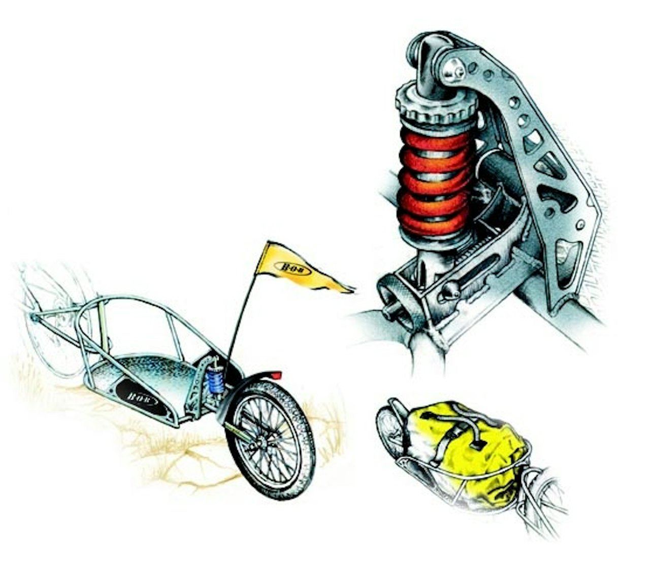 Fabrikkens egne tegninger: B.O.B. Ibex lanseres våren 2002, og kan bli det ultimatetilbehøret for deg som må ha med telt og utstyr på sykkeltur i krevende terreng. Fabrikkens egne tegninger: B.O.B. Ibex lanseres våren 2002, og kan bli det ultimatetilbehøret for deg som må ha med telt og utstyr på sykkeltur i krevende terreng.