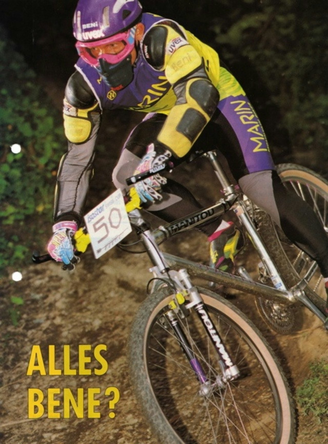 Beneke i sine glansdager på Manitou-sykkel med dempergaffel både foran og bak. Beneke i sine glansdager på Manitou-sykkel med dempergaffel både foran og bak.