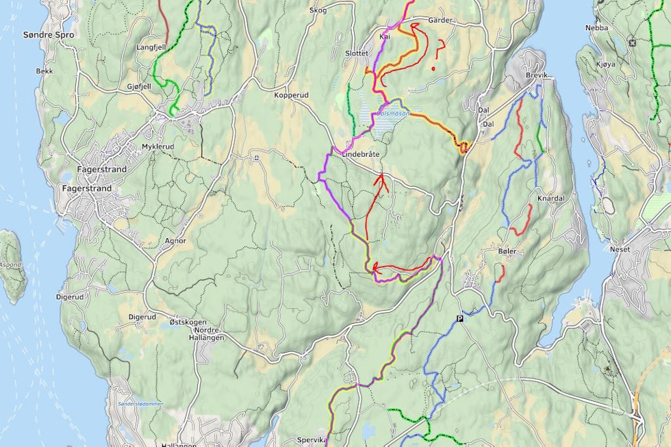 Slik så Tord sine egne notater ut for etappene på Nesodden. Foto: Tord Bern Hansen NEsodden mtbmap planlegging Tord Bern Hansen