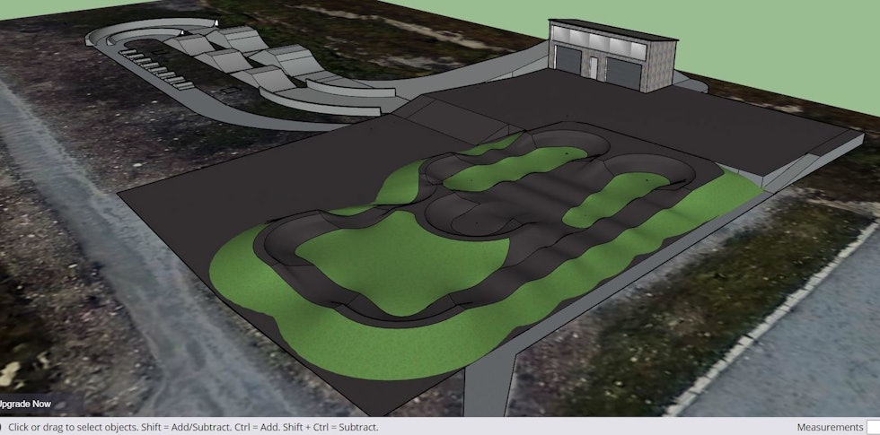 NYTT SYKKELANLEGG: Til sommeren skal den nye asfalterte pumptracken i Spildepollen og tilhørende hopplinjer etter planen stå klare. Illustrasjon Rekkje Stiutvikling Pumptrack Spildepollen Illustrasjon Rekkje Stiutvikling