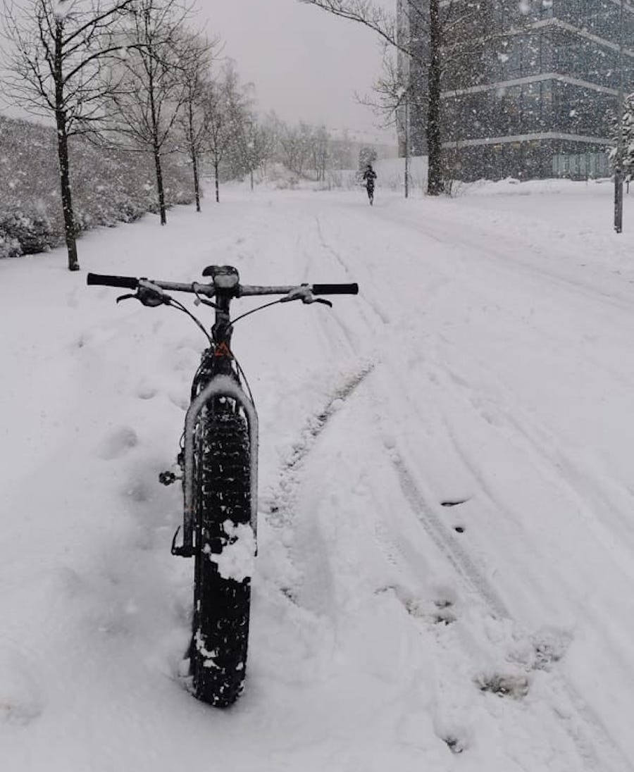 UVANLIG FINT: Lars Erik Nyland var strålende fornøyd med fatbikeforholdpne i Oslo-området før helga. Foto: Lars Erik Nyland Fatbike Oslo mars