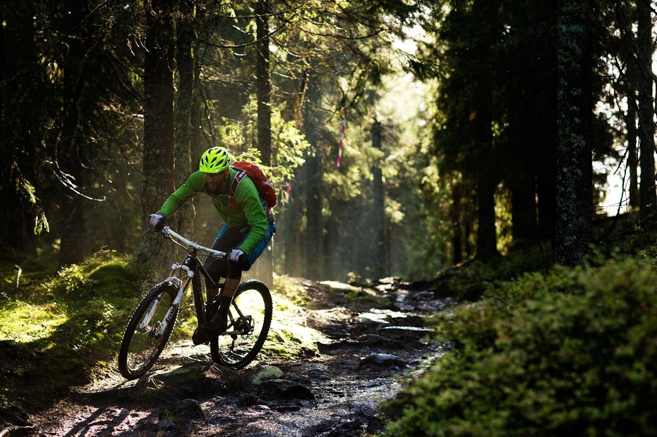 Stien over Vettakollen byr på nok av utfordringer. Rune Røsten jobber for mestringsfølelsen. / Stisykling i Norge