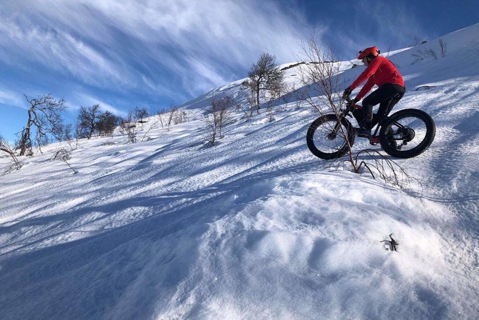 SKAREFØRE: På tirsdagens tur gikk det radig i alle typer terreng. Foto: Gøran Strand Blavik Fatbike Haukeli
