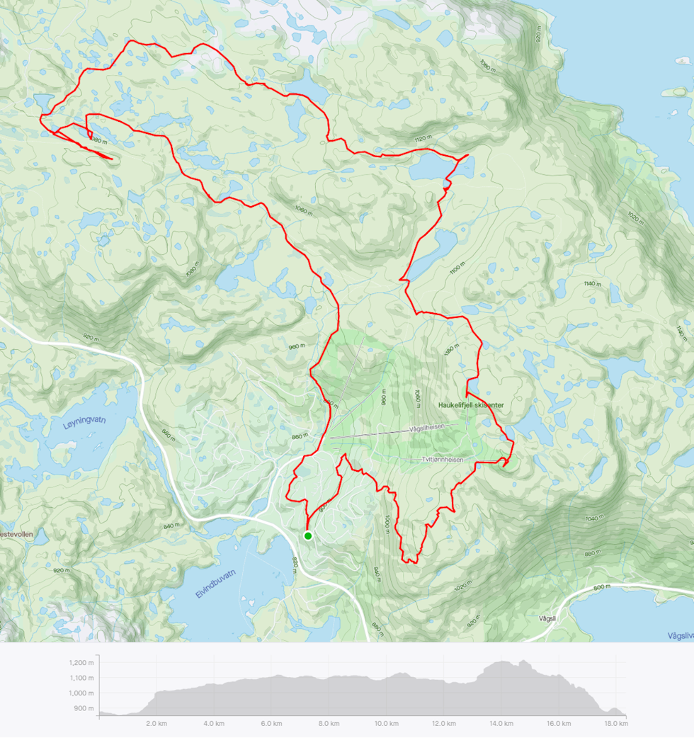HØYFJELLSTUR: GPS-data fra tirsdagens tur i høyfjellet på Haukeli Fatbike Haukeli