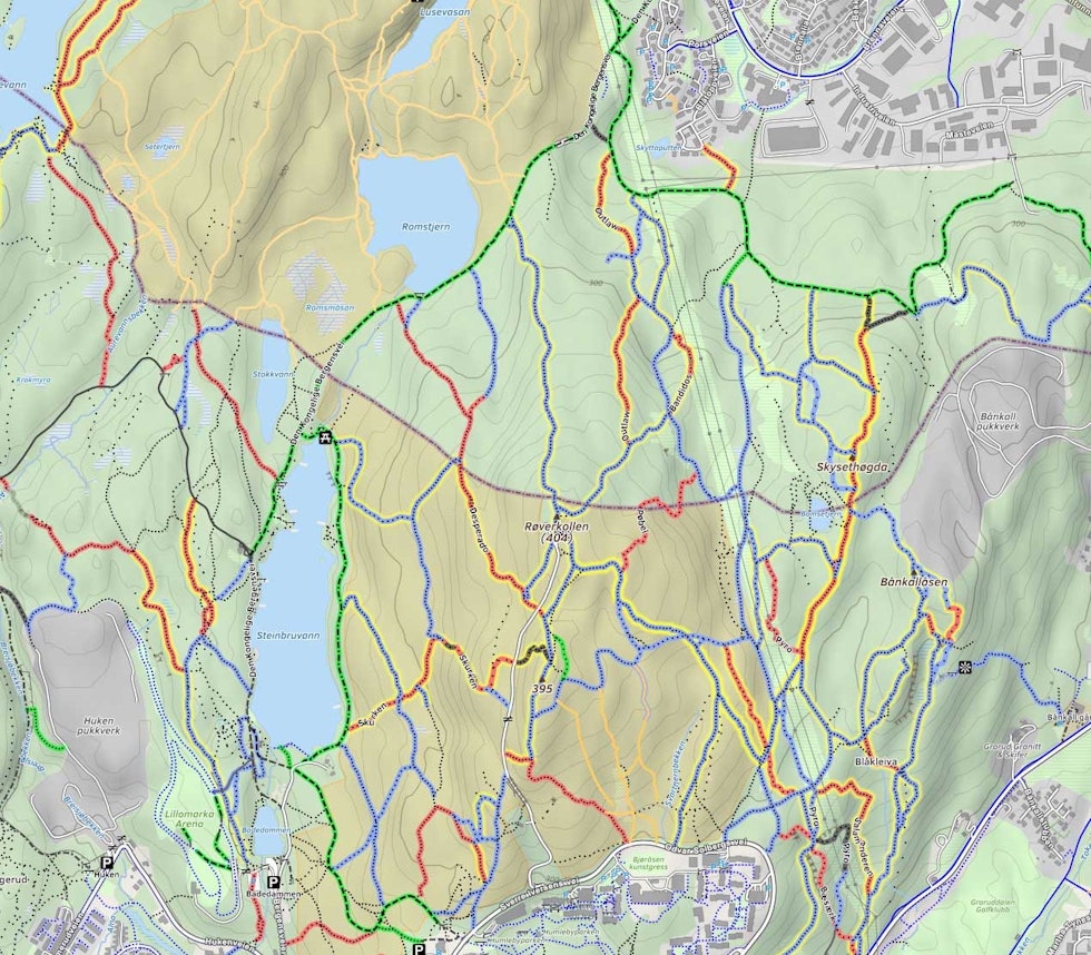 FØLG REGLENE: Røverkollen ligger i et naturreservat, vis derfor ekstra hensyn og følg gjeldende regelverk. Foto: Skjermdump Mtbmap.no røverkollen oslo stisykling naturreservat