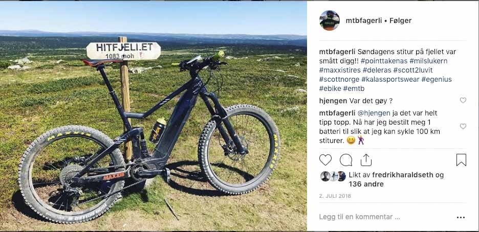 HEKTA: Ole Christian Fagerli ble tidlig hektet på elsykkel. Foto: Skjermdump Instagram
