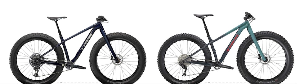 TJUKKMODELL: Trek Farley er myntet på dem som vil sykle på snø og løst underlag. Trek Farley 5 (19 999 kroner) og Farley 9,6 (32 999 kroner) avbildet. trek farley fatbike
