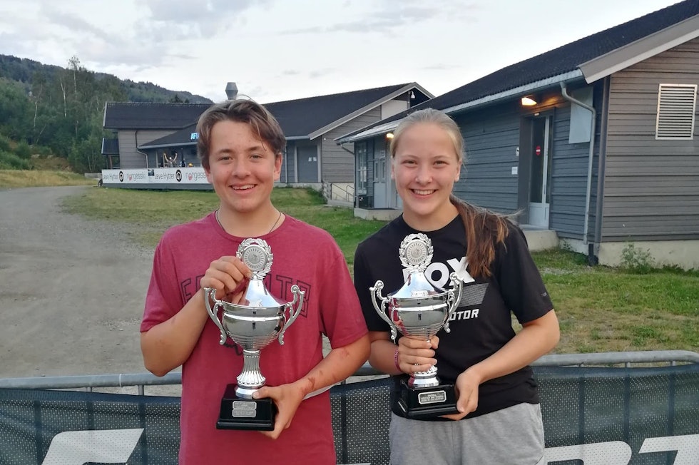Tvillingene Emil og Kine Haugom ble King og Queen of the Mountain under Hafjell Bike Festival. Foto: Stine Haugom