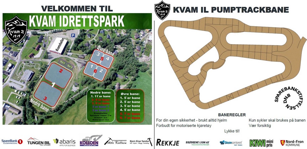 HER FINNER DU DEN: Pumptracken ligger sentralt i Kvam. pumptrack kvam gudbrandsdal