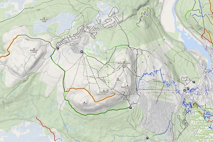 BAK TRYSIL: Området på baksiden av selve Trysilfjellet har også flere fine stier. Skjermdump: mtbmap.no.