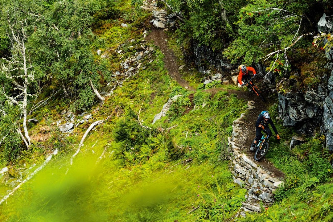 HØYDEPUNKT: Ved Sandane i Nordfjord finnes en av skandinavias beste stier etter min mening. De lokale entusiastene har lagt ned enormt mye tid på å lage en morsom og underholdende sti oppe på Haugsvarden. Her brukte vi en helt dag fra morgen til kveld og på bildet ser du Remi og Thomas på et fantastisk parti nede i skogen. HØYDEPUNKT: Ved Sandane i Nordfjord finnes en av skandinavias beste stier etter min mening. De lokale entusiastene har lagt ned enormt mye tid på å lage en morsom og underholdende sti oppe på Haugsvarden. Her brukte vi en helt dag fra morgen til kveld og på bildet ser du Remi og Thomas på et fantastisk parti nede i skogen.