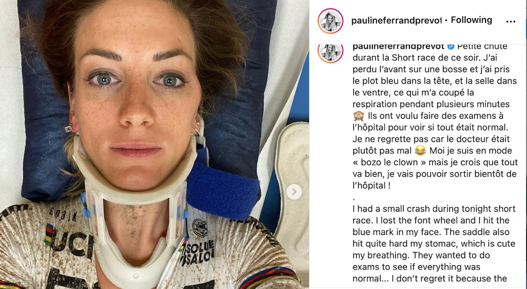 KRASJ: Pauline Ferrand-Prevot krasjet under verdenscupen i Nove Mesto. Foto: Instagram Pauline Ferrand-Prevot krasjet under verdenscupen i Nove Mesto