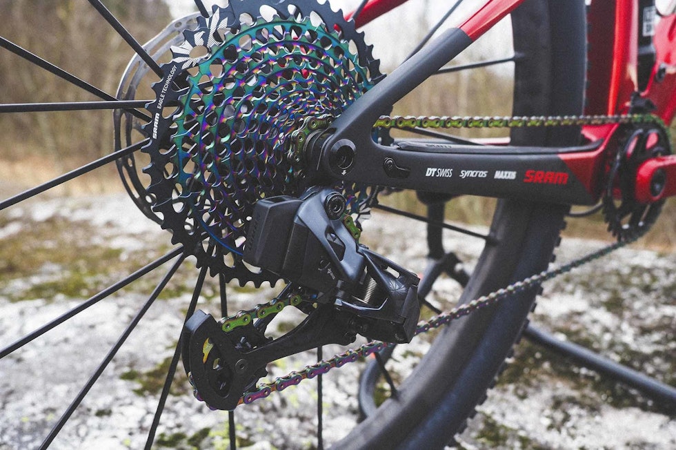 ELEKTRISK: SRAM AXS-gruppa gir 12 trådløse gir å velge mellom. Foto: Ole Christian Fagerli. P3291113