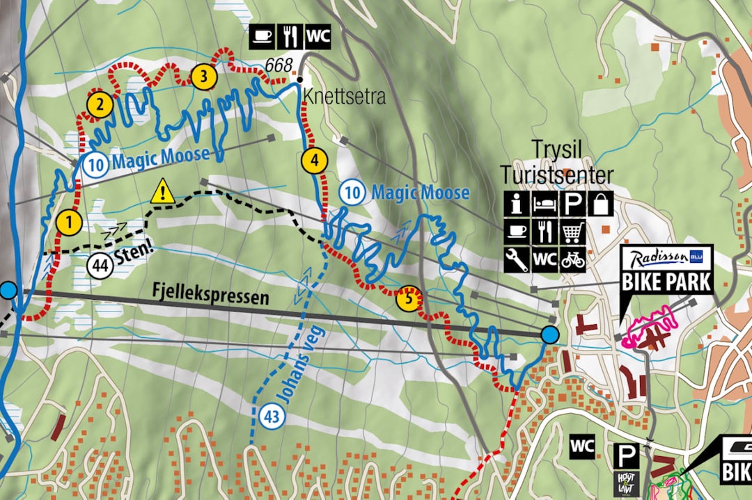 Den røde traséen på kartet viser hvor den nye 6km lange heisbaserte stien vil komme.