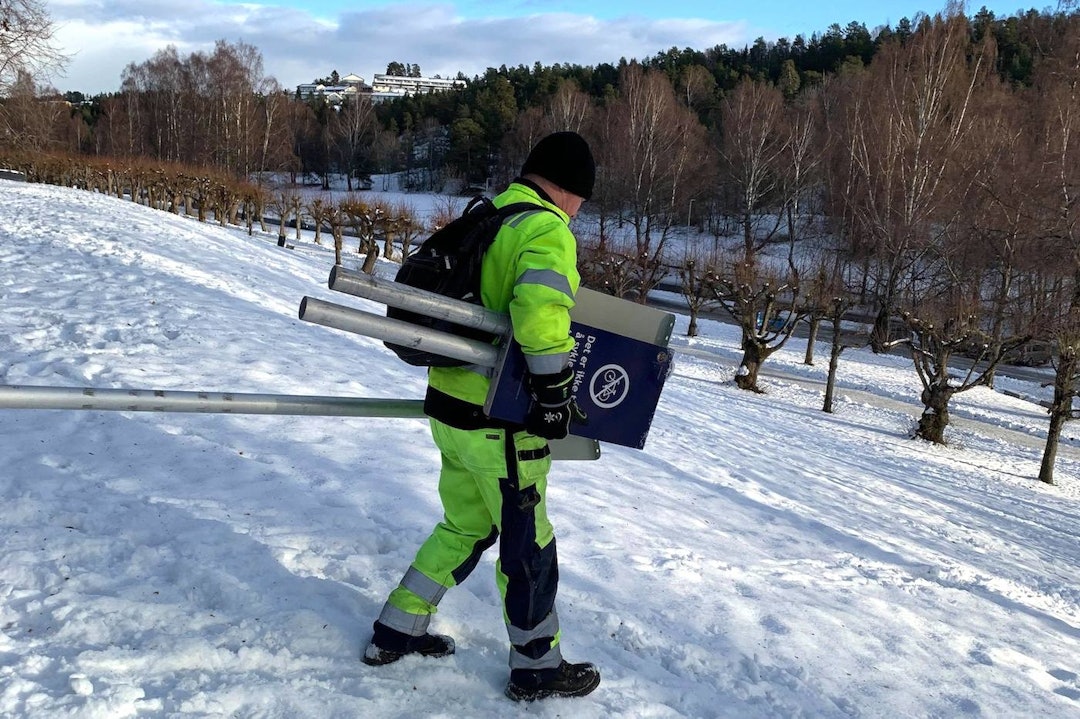 Oslo kommune måtte ta ned skiltene om sykkelforbund på Ljanskollen etter at Fylkesmannen hadde vurdert saken. Foto: Aslak Mørstad Oslo kommune måtte ta ned skiltene om sykkelforbund på Ljanskollen etter at Fylkesmannen hadde vurdert saken. Foto: Aslak Mørstad