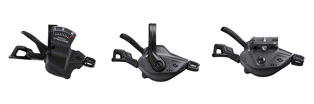 GIRHENDLER: DEORE 10-delt (SL-M5130-R) kommer kun med klemmer og optisk display, DEORE XT 11-delt kommer med I-SPEC EV (SL-M8130-IR) eller klemme (SL-M8130-R). shimano girhendel elsykkel linkglide deore xt sykkelgir