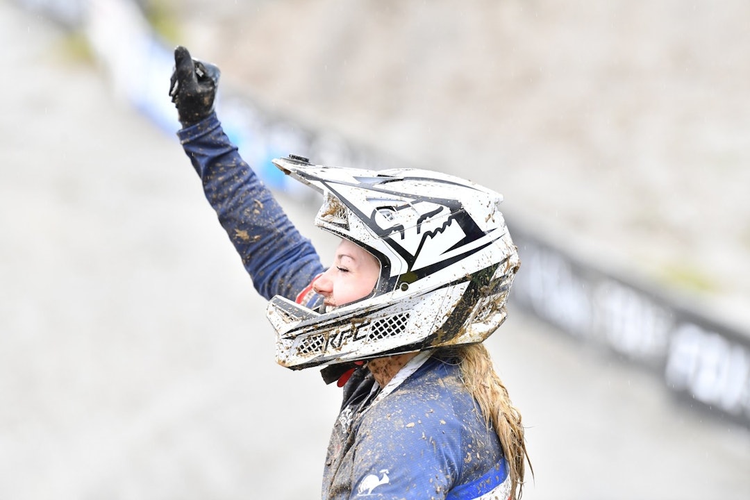 Lauryne Chappaz vant juniorjentenes utforfinale i VM med overlegen margin. Foto: UCI Lauryne Chappaz VM DH 2020