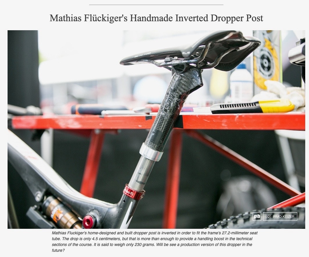 HJEMMEMEKK: Mathias Flückiger laget i 2015 sin egen senkepinne. Faksimile fra Pinkbike/Irmo Keizer Mathias Flückiger laget sin egen senkepinne i 2015