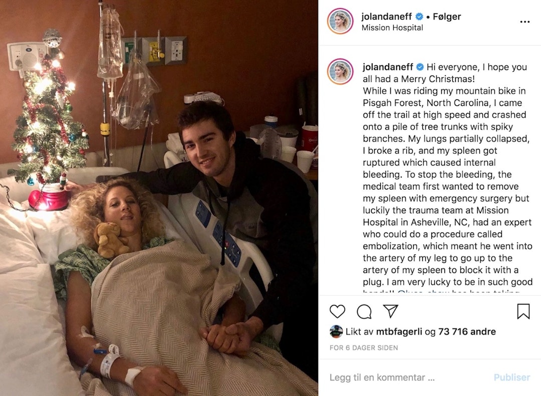 PÅ SYKEHUS: Jolanda Neff tilbragte romjulen på sykehus i USA, sammen med kjæresten Luca Shaw. Jolanda Neff på sykehus