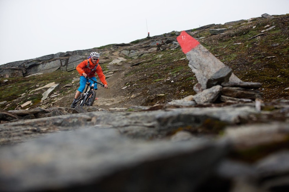 Langs skuterleder Per-Eivind Syvertsen nyter godt av vinterens skuterleder sommerstid. Merkingen er god hele turen til Låktatjåkko. Riksgransen-Narvik-stisykling-6