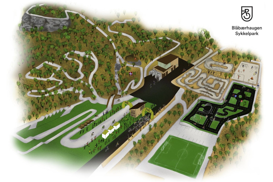 Slik blir Blåbærhaugen sykkelspark når alle delprosjekter er på plass. Illustrasjon: Harstad CK Slik blir Blåbærhaugen sykkelspark når alle delprosjekter er på plass. Illustrasjon: Harstad CK