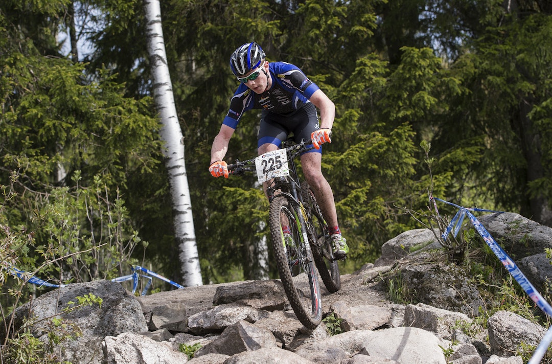 Martin Siggerud med fullt fokus under UCI-rittene til SK Rye i mai i fjor. Foto: SK Rye Martin Emil Siggerud - NC XCO Rye Bike Festival 2015 - Foto SK Rye 1400x924