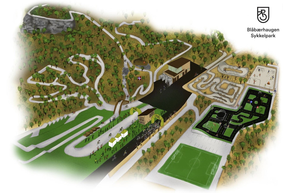 Slik blir Blåbærhaugen sykkelspark når alle delprosjekter er på plass. Illustrasjon: Harstad CK Drawing 1400x933