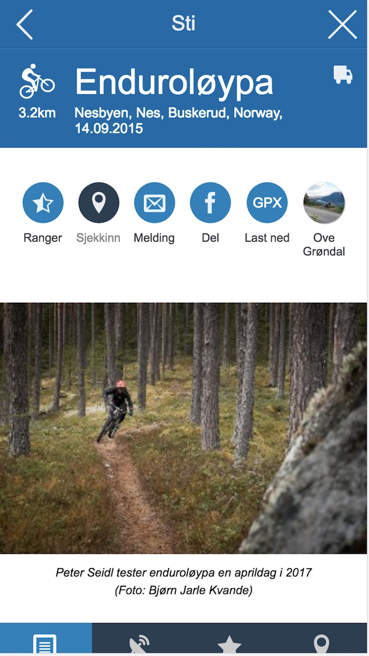 Lett å finne egnet sti i Trailguide.net. Foto: Bjørn Jarle Kvande Trailguide -mobil 750x1333