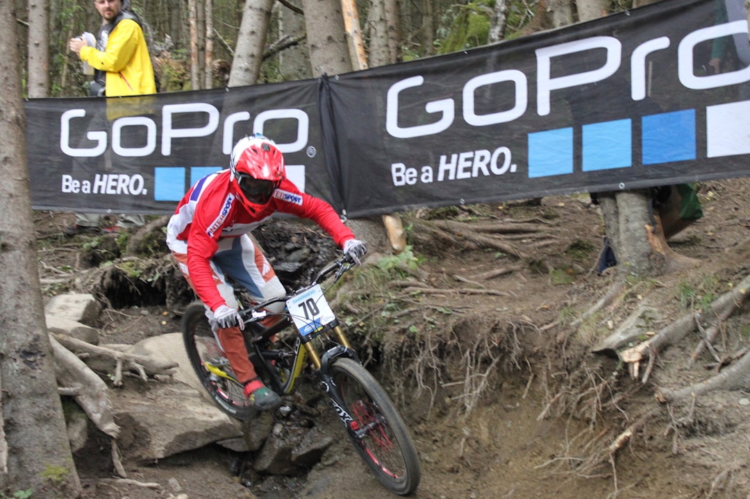 Terje Nylende tok sølv under NM på Hafjell i sag. Årets mesterskap gikk i samme løype som ble brukt under VM i 2014. Foto: NCF Terje Nylende - VM Utfor 2014 Hafjell - NCF 1400x933