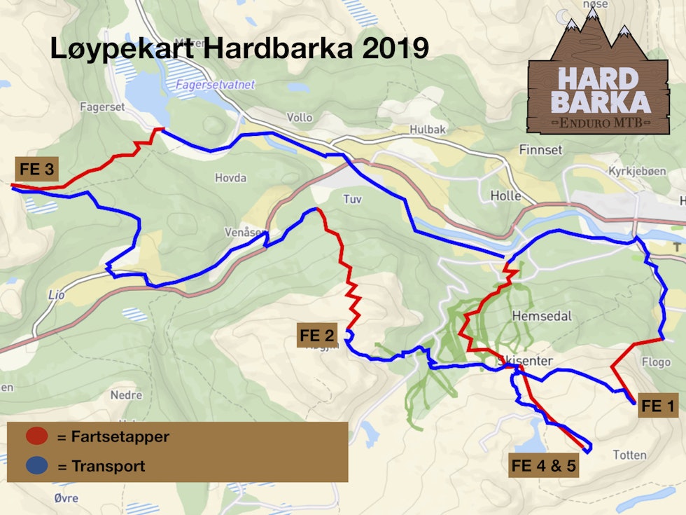 Kart over etappene i Hardbarka Enduro 2019. Illustrasjon: Arrangøren