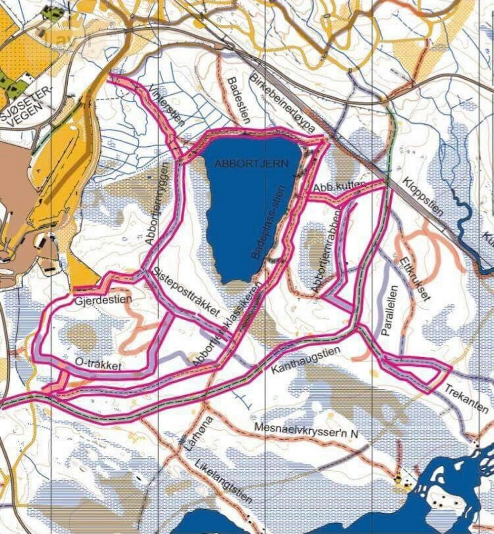 Her er det skuterpreppede stier i Lillehammer. Kartillustrasjon: Tom Ruud Lillehammer fatbike trails Dec 2017 map 1000x