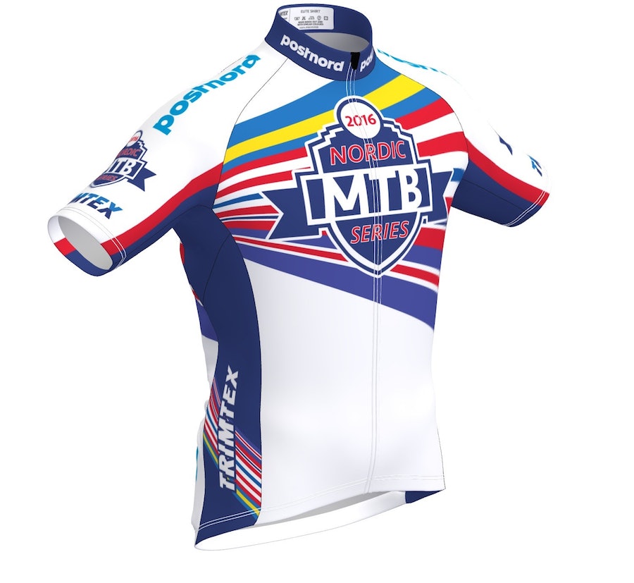 Slik er ledertrøyene i årets felles nordiske rundbanecup Postnord MTB Series. Illustrasjon: Arrangøren Trøye mtb series 2017 900x827