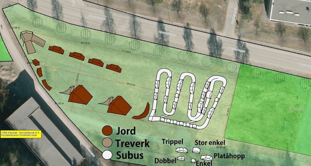 Prosjekttegningen over anlegget på Havstad. Prosjekt - Havstad Sykkelpark 1200x650