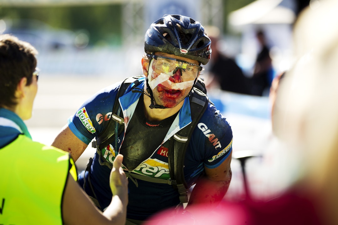 TIL MÅL: Men til mål kom han til en tid som var godt innenfor merkekravet. Etterpå bar det til lapping på Gjøvik sykehus. (foto: Kristoffer H. Kippernes) _KHK7420
