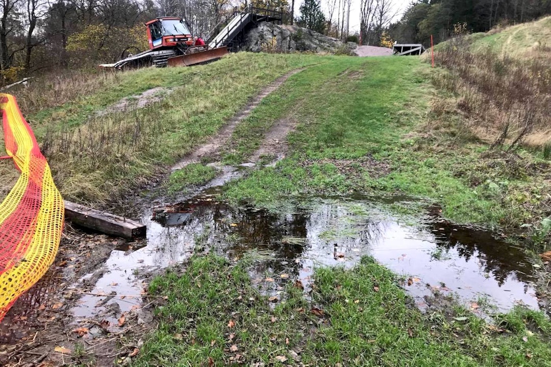 Det er fortsatt vått i Kristiansand sykkelpark, men skadene var mindre enn fryktet. Foto: Hilde Sangesland Strædet Dugnad Oct 28-17 7 Kristiansand Sykkelpark - Hilde Sangesland Strædet 1400x933