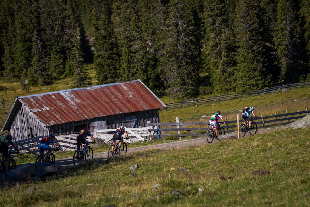 FART: Det gikk i et jevnt, men ikke superraskt tempo, over fjellet. Men inn mot Rosinbakken ble det satt litt fart. (foto: Snorre Veggan) birken2015-1100a