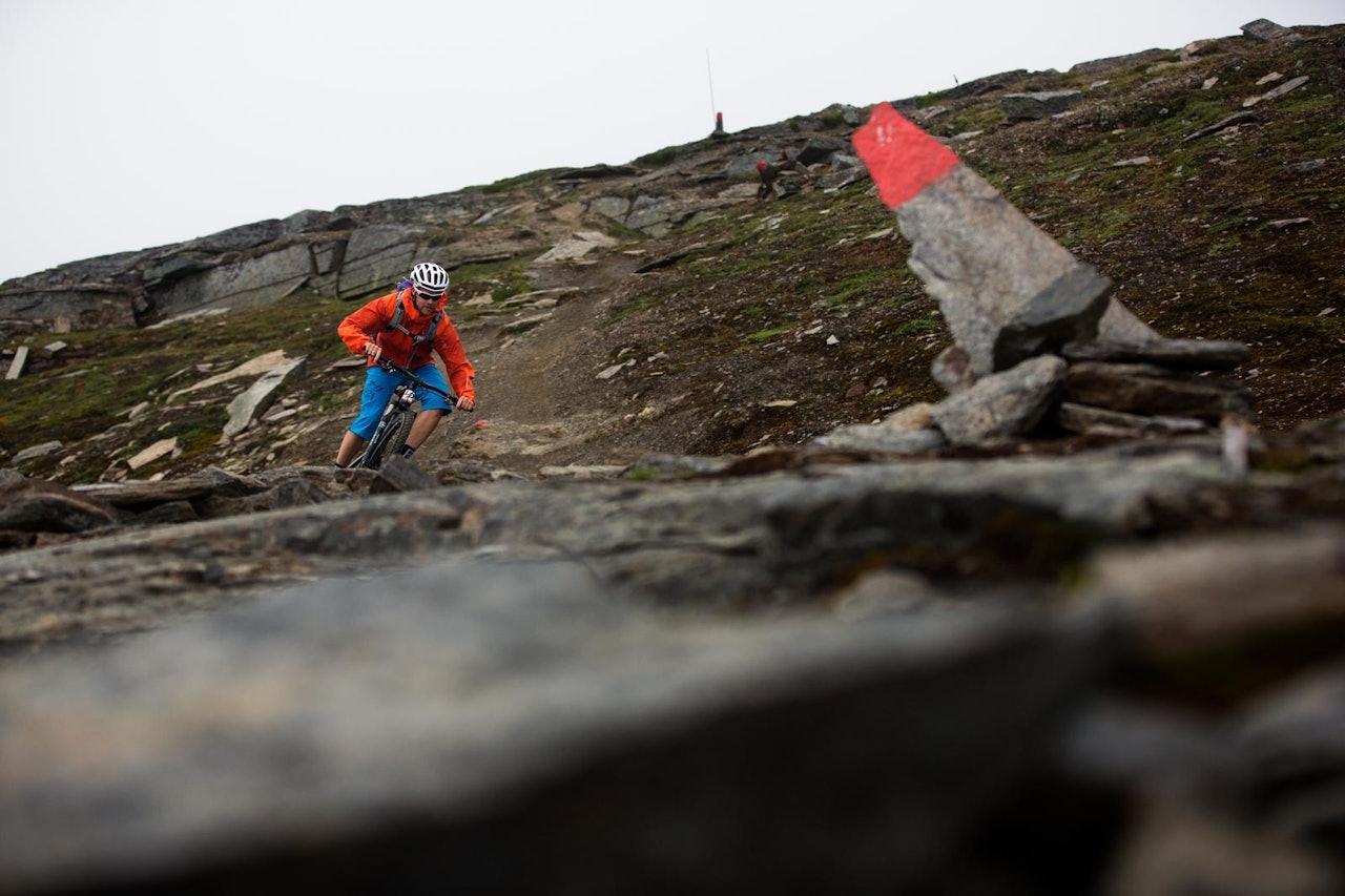 Stien fra Låktåjåkka fjellstasjon ned mot E10 er lang, sammenhengende og sinnssyk morsom. / Stisykling i Norge Stien fra Låktåjåkka fjellstasjon ned mot E10 er lang, sammenhengende og sinnssyk morsom. / Stisykling i Norge