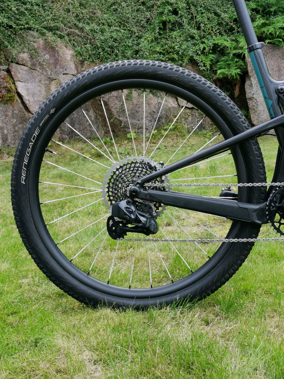 BAKHJULET: DT Swiss nav, Berd eiker, karbonfelg og Specialized-dekk med Tubolight innlegg. Jens Bergmanns Blur offroad Valdres