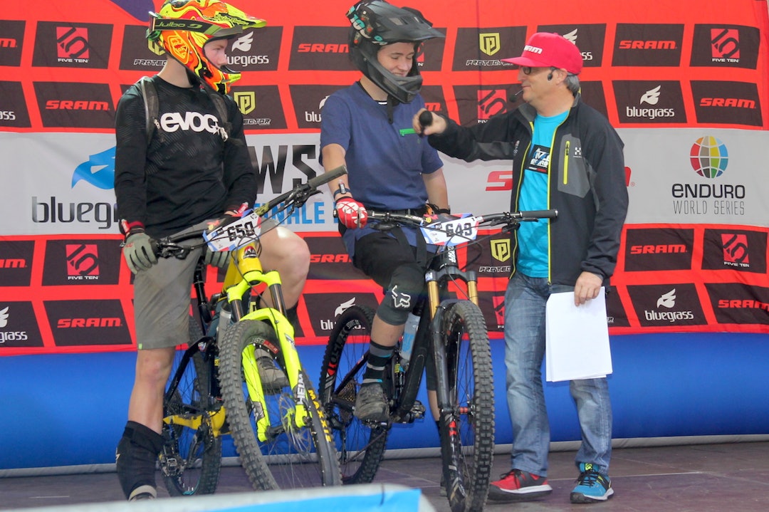 Andreas Øhrn (til venstre) ble nummer 28 etter første dag av Enduro World Series. Erlend H Askjer (til høyre) nummer 44. Foto: Ingeborg Scheve Andreas Øhrn - Erlend Hegrum Askjer 1400x933