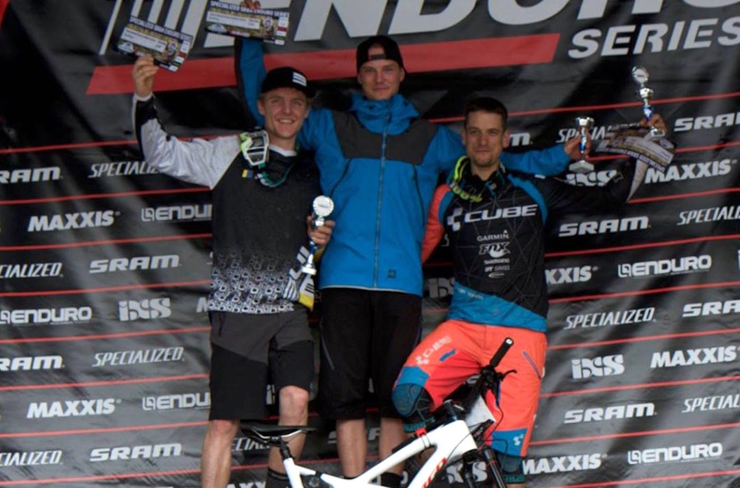 Zakarias Blom-Johansen vant Europacup runden i enduro i Tyskland foran Christian Textor på andreplass og Gustav Wildhaber. Foto: Privat Zakka på Specialized SRAM Enduro Serie May 29-16 - Foto Privat