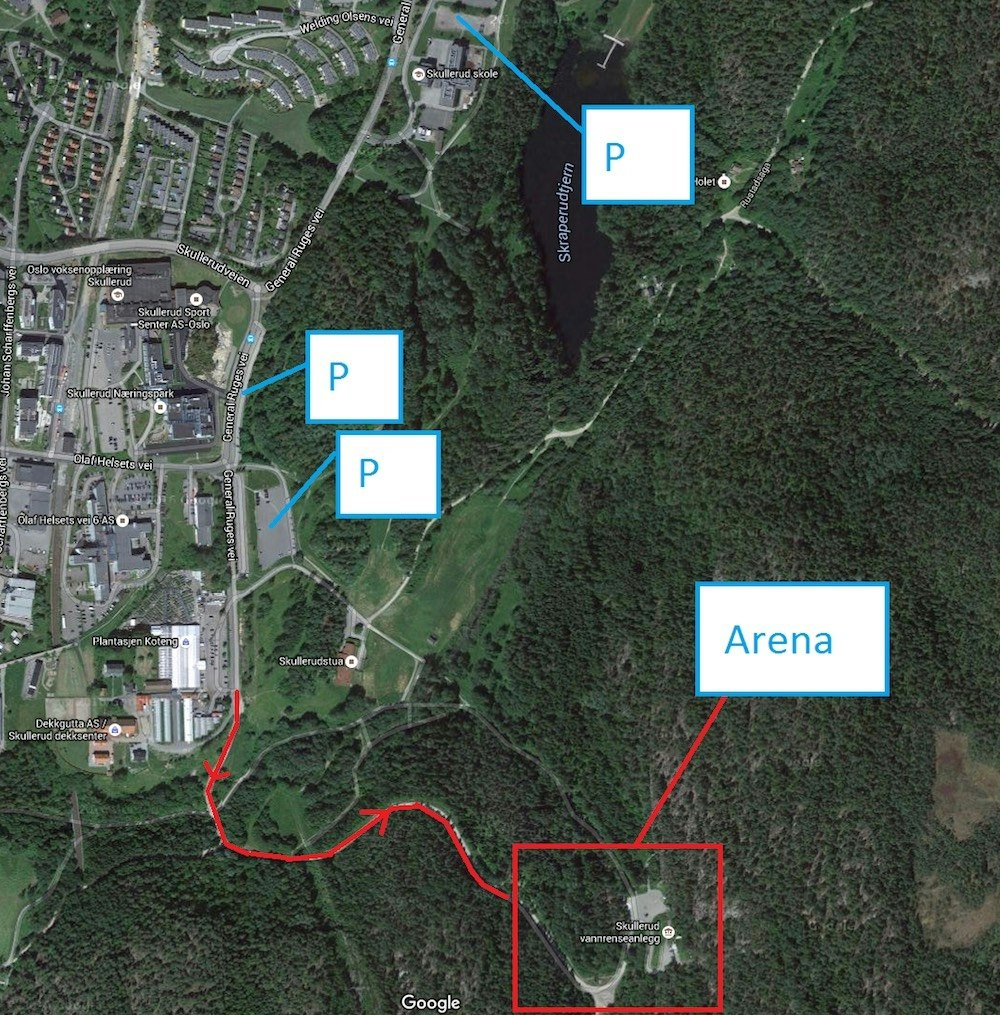 Arena og parkering for Kalascup #1 på onsdag. Kalas Cup Skullerud parkering