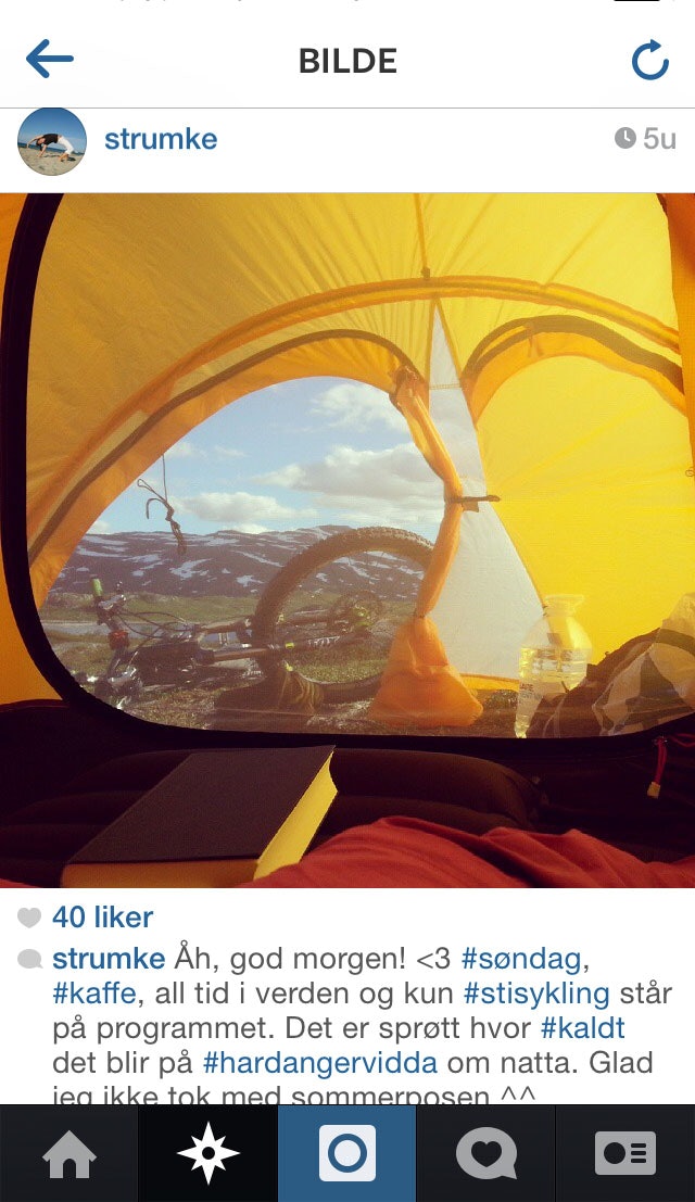 UT PÅ TUR: Inga Strümke har vært på hardangervidda med både sykkel og telt image-1