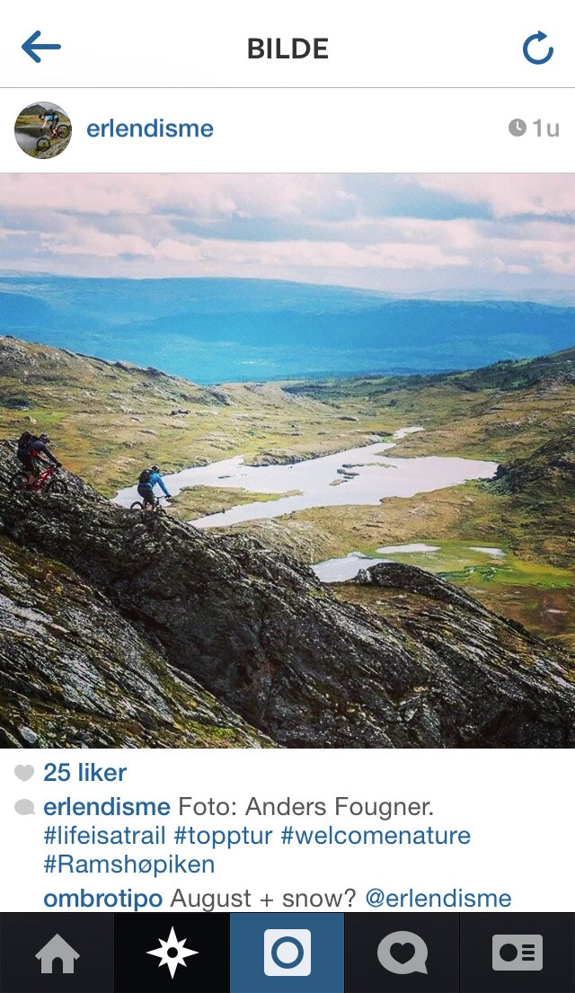 OPPÅ FJELLET: Erlend Skjærseth Stensø har sendt inn dette flotte bildet av høyfjellssykling på Ramshøpiken. image-5