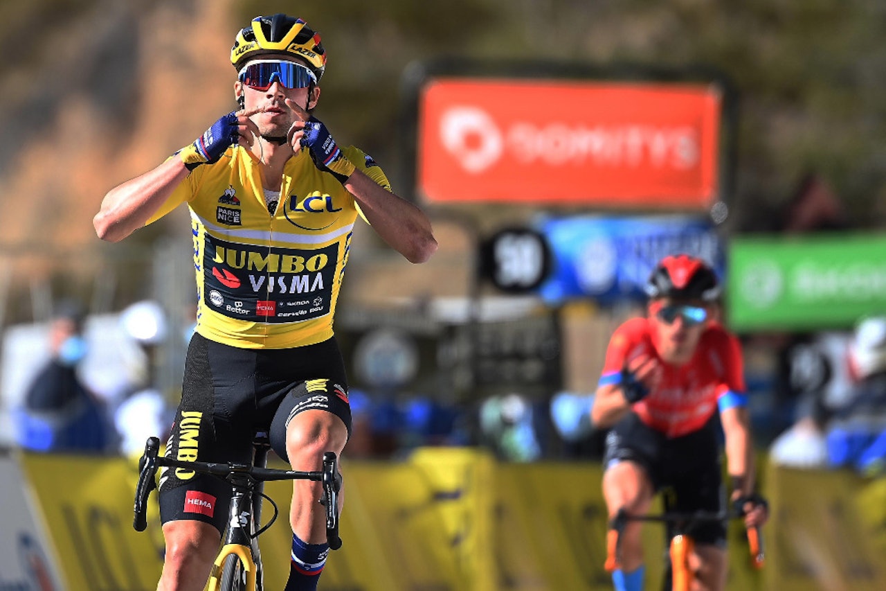 HENTET PÅ STREKEN: Gino Mäder måtte se etappeseieren glippe like før målstreken, da Primoz Roglic kom feiende forbi. Foto: Cor Vos HENTET PÅ STREKEN: Gino Mäder måtte se etappeseieren glippe like før målstreken, da Primoz Roglic kom feiende forbi. Foto: Cor Vos