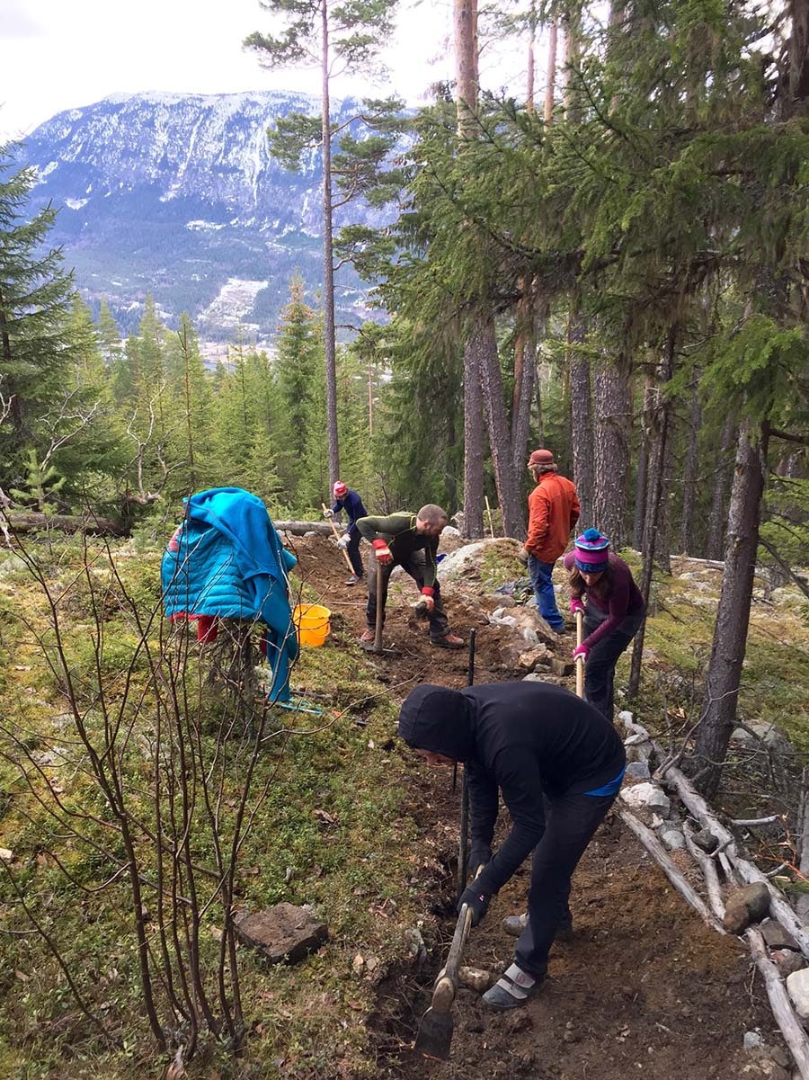 DUGNAD: Ildsjelene i Nesbyen har allerede hatt flere dugnader for å gjøre stiene tipp-topp til innrykk. Foto: Knut Lønnqvist IMG_0003