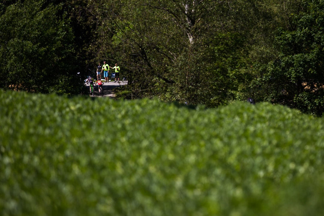 VEIVISERNE: Løypevaktene rettledet de yngste på vei mot mål etter sin runde. (foto: Snorre Veggan) skjebergrittet-0879a
