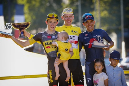 PODIET: Tadej Pogacar vant årets Tour de France foran Jonas Vingegaard og Richard Carapaz. Foto: Cor Vos tour de france 2021