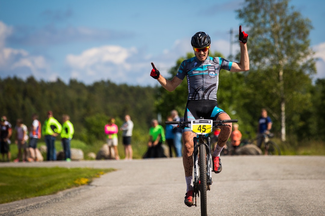 VINNER: Sebastian Fini rykket fra Ola Kjøren på den siste runden og ødela et spennende spurtoppgjør. (foto: Snorre Veggan) skjebergrittet-2205a