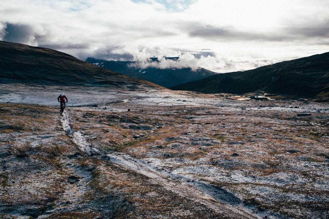 HØYFJELL: I en kort luftlinje, men noen høydemeter fra Tromsø sentrum får du virkelig følelsen av å være på fjellet. Foto: Sjur Melsås stiguide turtips bønntuva tromsø stisykling