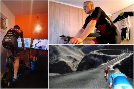 FINALEKLARE: Håvard Gjeldnes (øverst til høyre) og Vidar Mehl (til venstre) er klare for finalen i Movistar Challenge, der de kjemper om en av fem plasser i World Tour lagets nye Zwift-satsing. Foto: Privat/ZwiftInsider Gjeldnes og Mehl til Movistar Challenge finale
